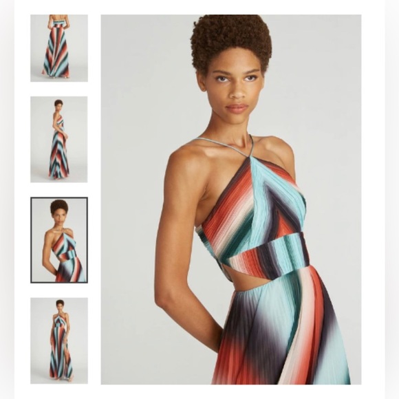 Amur Janet Pleated Gown Maxi Dress Rainbow Red Green Blue Cutouts, Size 6 - Picture 5 of 8